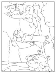 Bluey Coloring Page of Group Hanging on a Tree Branch