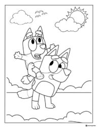 Bluey Coloring Page with Bluey Riding on Dads Shoulders in the Sun