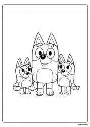 Bluey Coloring Page with Dad and Two Kids Standing Together