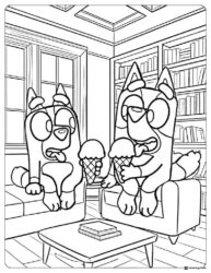 Bluey Coloring Page with Ice Cream Indoors on Couches