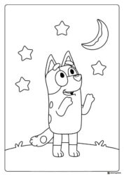 Bluey Coloring Page with Moon and Stars in Night Sky