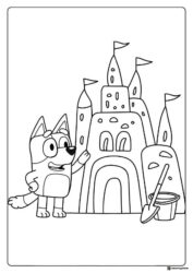 Bluey Coloring Sheet with Large Sandcastle Build