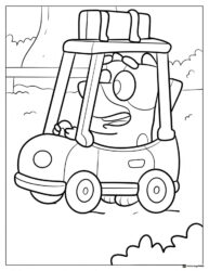 Bluey Driving a Toy Car Coloring Page with Luggage on Top