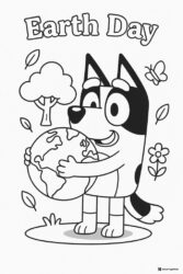 Bluey Earth Day Coloring Page with Tree Globe and Butterfly
