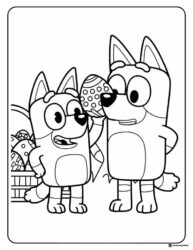 Bluey Easter Egg Coloring Page with Two Characters Smiling