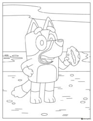 Bluey Eating Ice Cream Coloring Page by the Beach