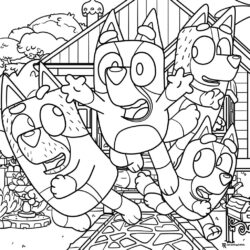 Bluey Family Coloring Page Running Outside Their Home