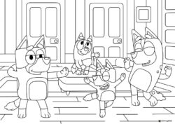 Bluey Family Dance Coloring Page in Living Room Setting