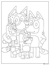 Bluey Family Portrait Coloring Page with All Four Members