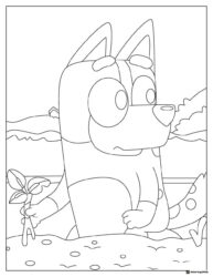 Bluey Gardening Coloring Page Holding a Sprout