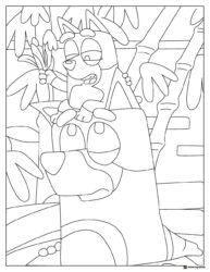 Bluey Jungle Ride Coloring Page with Bamboo and Leaves