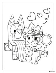 Bluey Princess Detective Coloring Page with Crown and Magnifying Glass