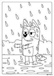 Bluey Rainy Day Coloring Page with Falling Raindrops Outdoors