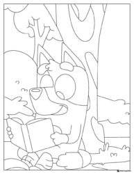 Bluey Reading Coloring Sheet Under a Tree