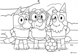 Bluey Soccer Game Coloring Page with Friends and Ball
