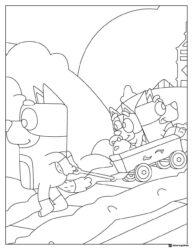 Bluey Wagon Ride Coloring Page with Family in a Cart