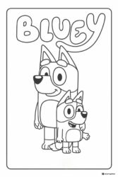 Bluey and Bingo Coloring Page Under Bluey Logo