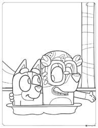 Bluey and Friend in Tub Coloring Page with Pool Tiles