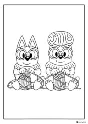 Bluey and Nana Knitting Coloring Page in Glasses and Sweaters