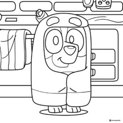 Bluey in Towel Coloring Page in a Cozy Bathroom Scene