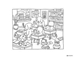 Bobbie Goods animal students in a classroom coloring page