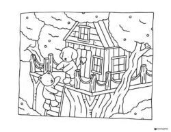Bobbie Goods animals at a treehouse coloring page