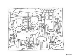 Bobbie Goods animals at an outdoor cafe coloring