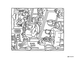 Bobbie Goods animals baking in a busy kitchen coloring