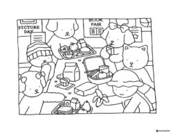 Bobbie Goods animals eating lunch at school coloring