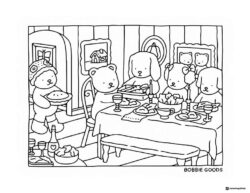 Bobbie Goods animals having a festive dinner coloring