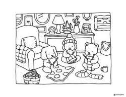 Bobbie Goods animals knitting in a living room