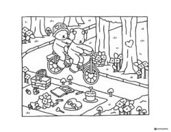 Bobbie Goods animals on a bike with picnic coloring