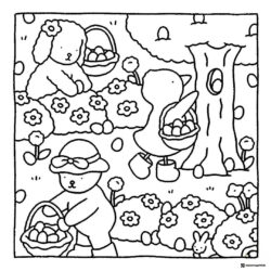 Bobbie Goods animals on an egg hunt coloring page