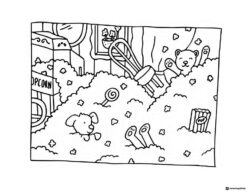 Bobbie Goods animals playing in a pile of popcorn coloring