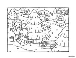 Bobbie Goods animals playing in winter snow coloring