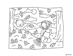 Bobbie Goods animals raking autumn leaves coloring