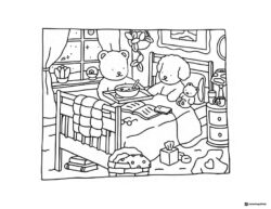 Bobbie Goods animals sick in bed with soup coloring