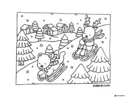 Bobbie Goods animals sledding down a snowy hill