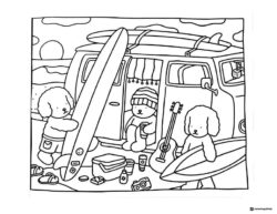 Bobbie Goods animals surfing at the beach coloring