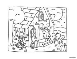 Bobbie Goods animals trick or treating at house coloring