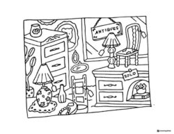 Bobbie Goods antique store interior coloring page