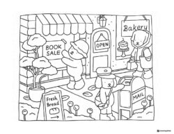 Bobbie Goods bakery and book sale storefront coloring