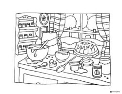 Bobbie Goods baking with cake and ingredients coloring page