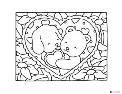 Bobbie Goods bear and dog heart embrace coloring page