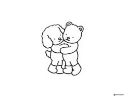 Bobbie Goods bear and dog hugging coloring page