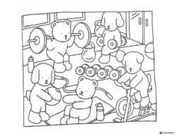 Bobbie Goods bear building birdhouses coloring sheet