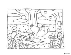 Bobbie Goods bear drawing in a flowery field coloring