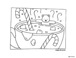 Bobbie Goods bear in a hot chocolate cup coloring