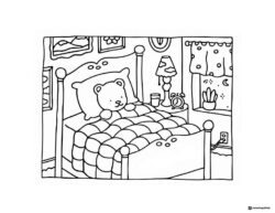 Bobbie Goods bear in bed coloring page