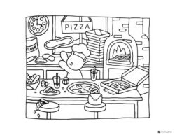 Bobbie Goods bear making pizza in a kitchen